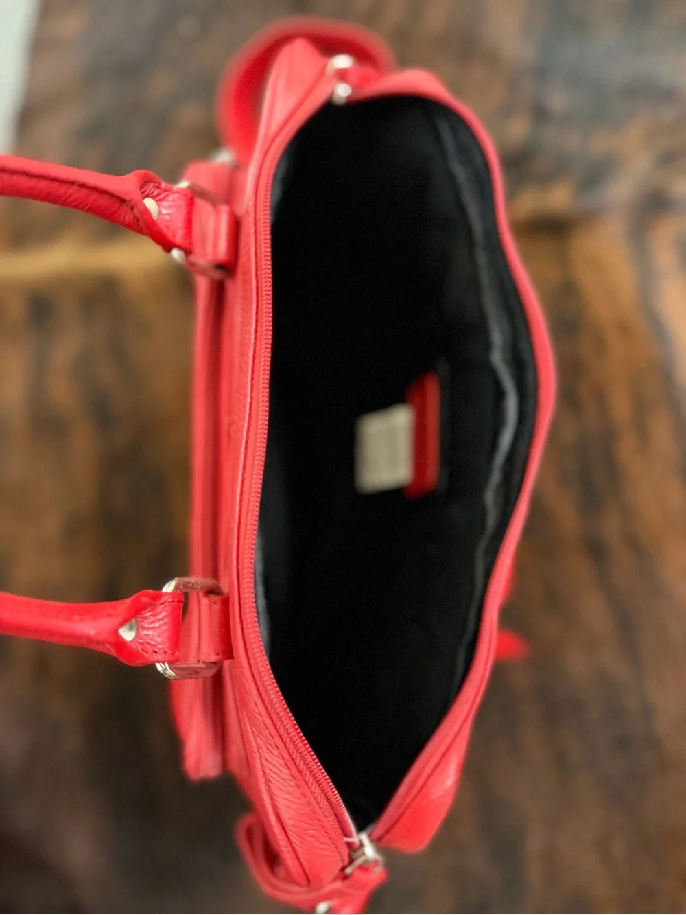 BODHI Red Leather Laptop Tote with Removable Strap